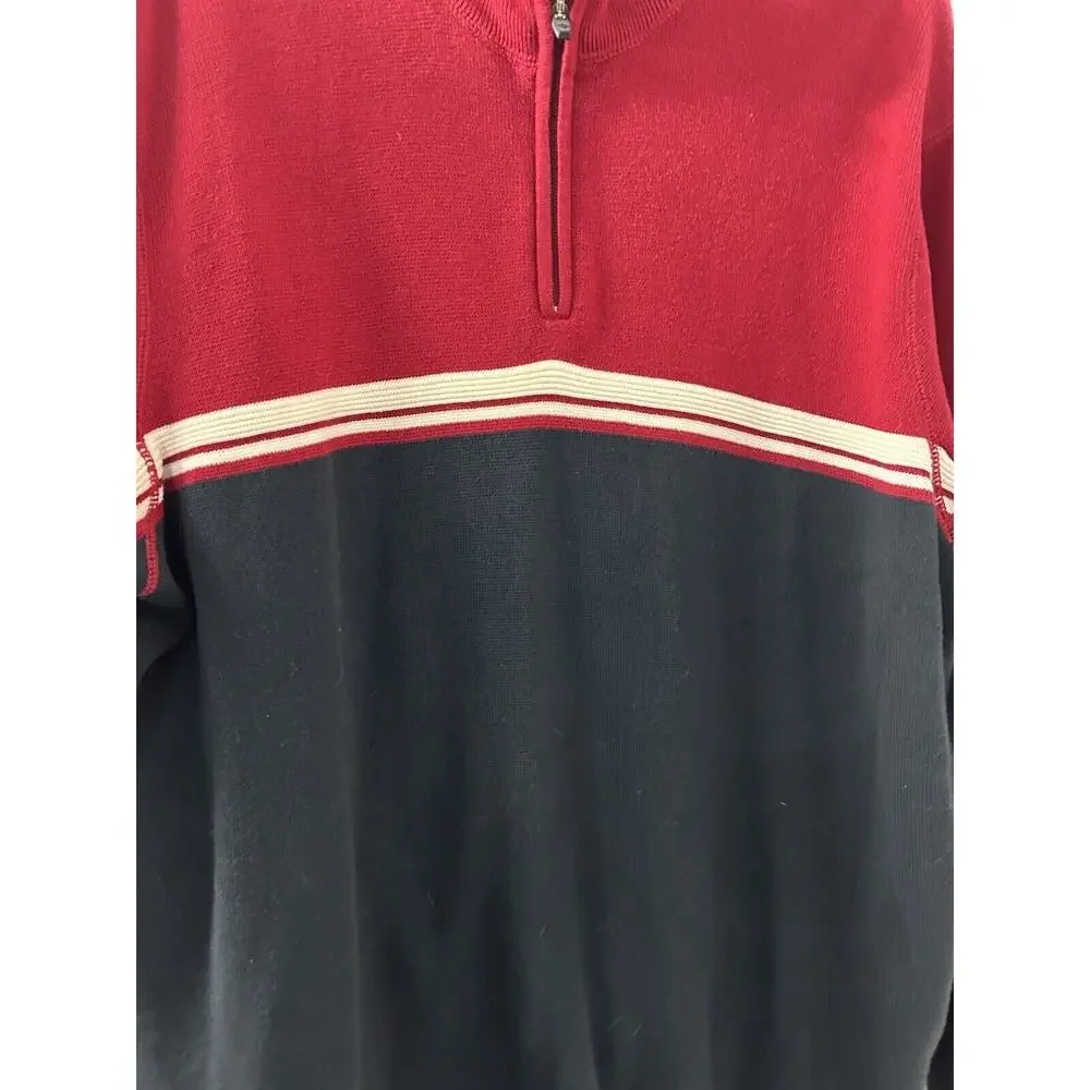 Eddie Bauer Mens Sweater Pullover Long Sleeve 1/4 Zip Red Blue Size XL CabinCore